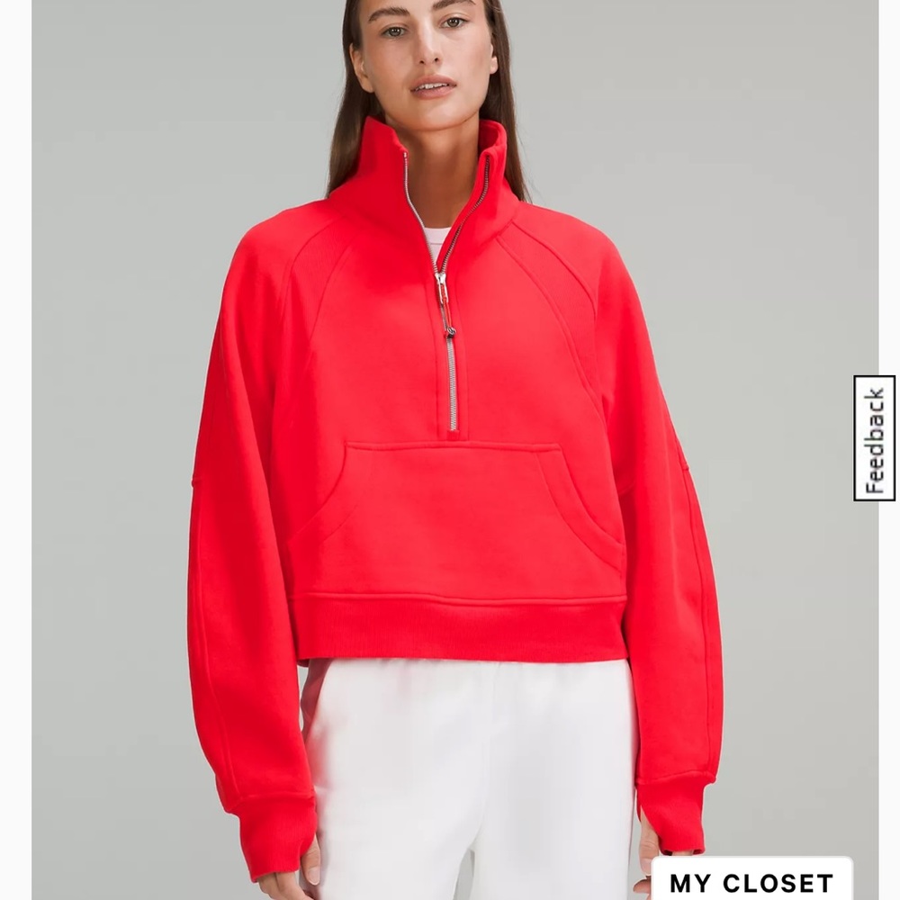 NWT Lululemon scuba oversized funnel neck half zip carnation red xs/s